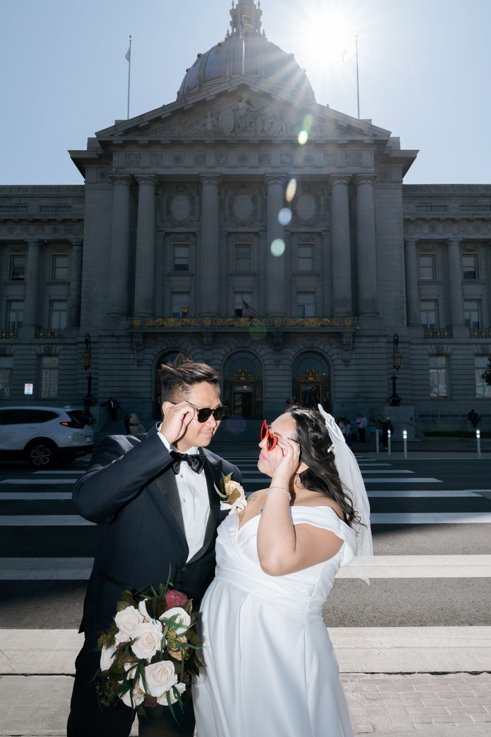 wedding day outside of San Francisco City Hall