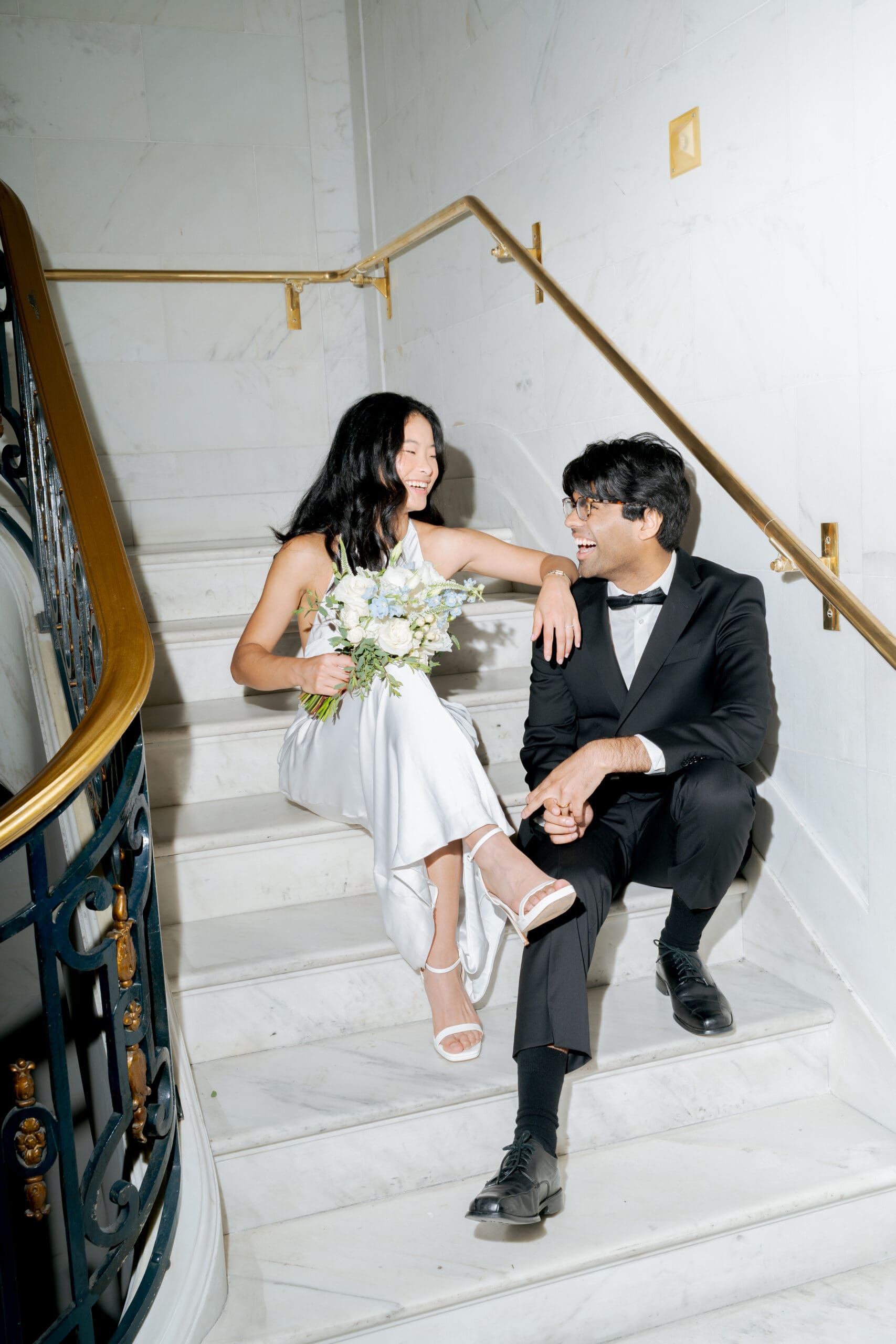 Newlyweds after their wedding ceremony in San Francisco City Hall