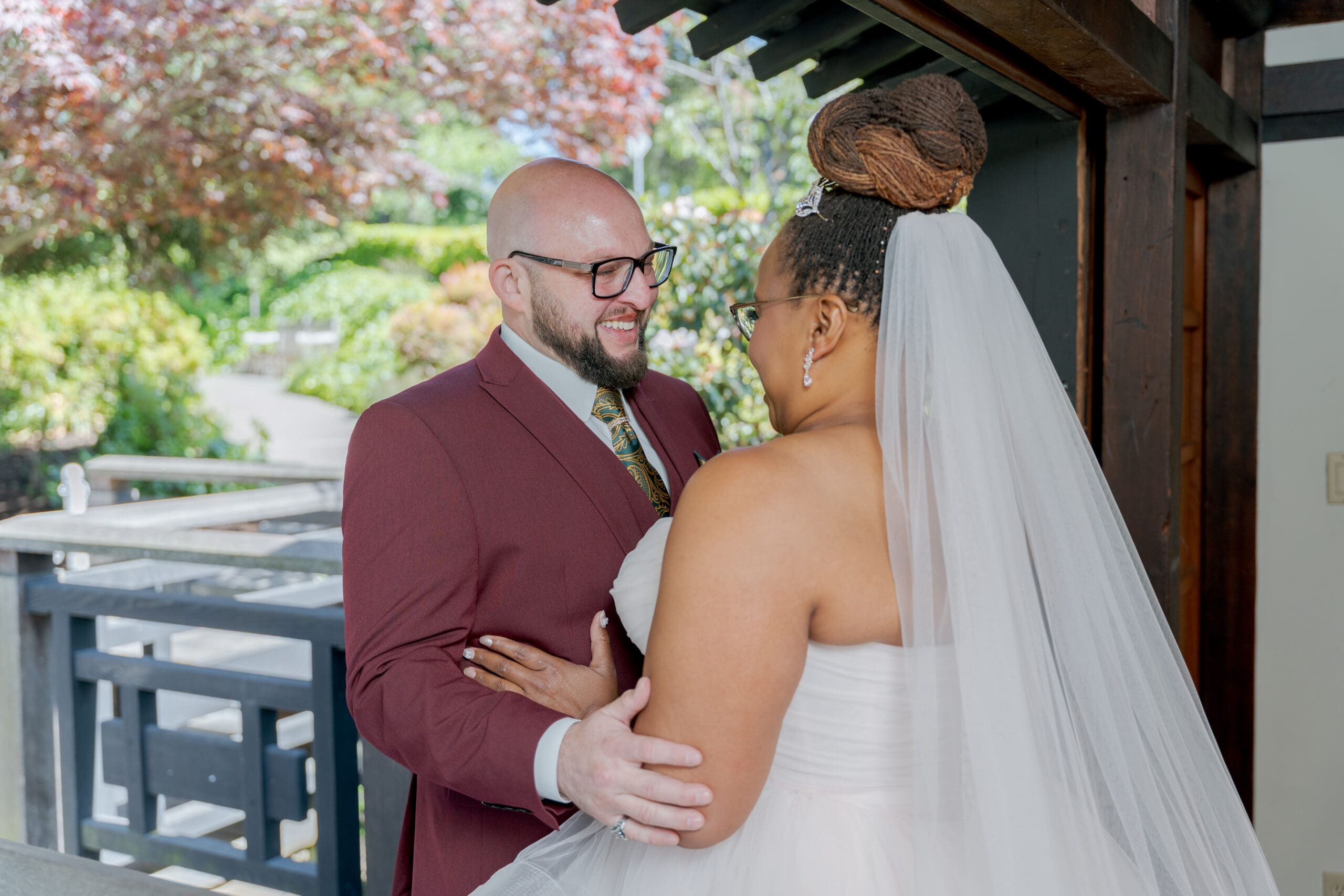 Bride reveal at the Piedmont Community Hall Wedding Japanese Tea Garden Pagoda
