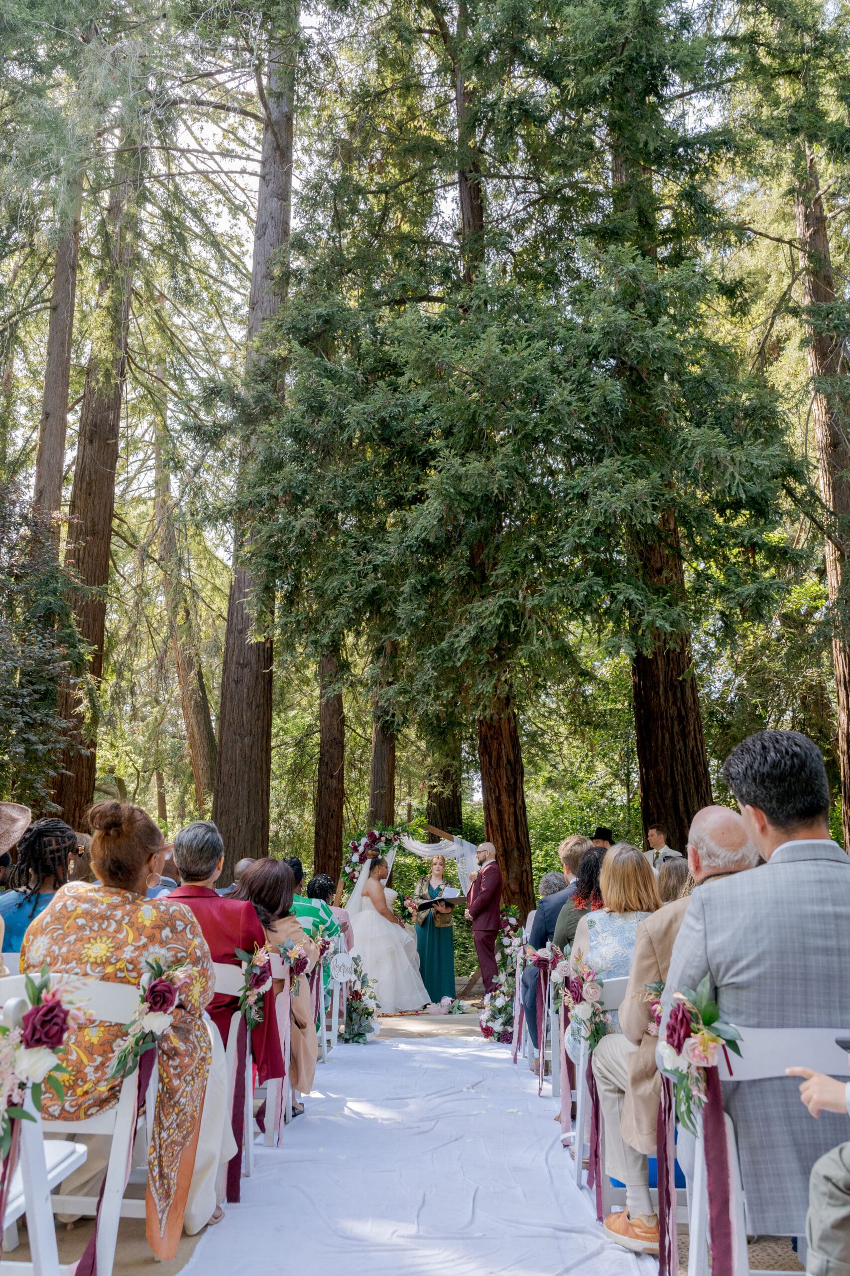 Wedding Ceremony amongst the redwood trees at the Piedmont Community Hall