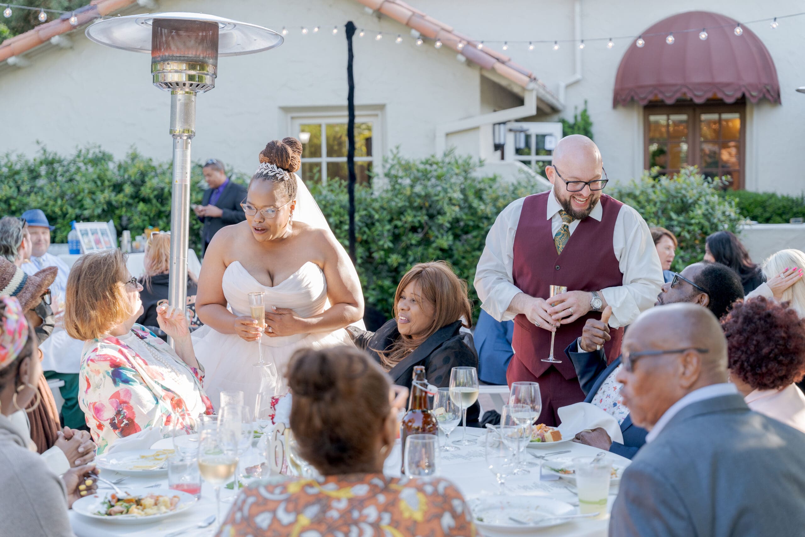 Greeting guests during wedding reception dinner