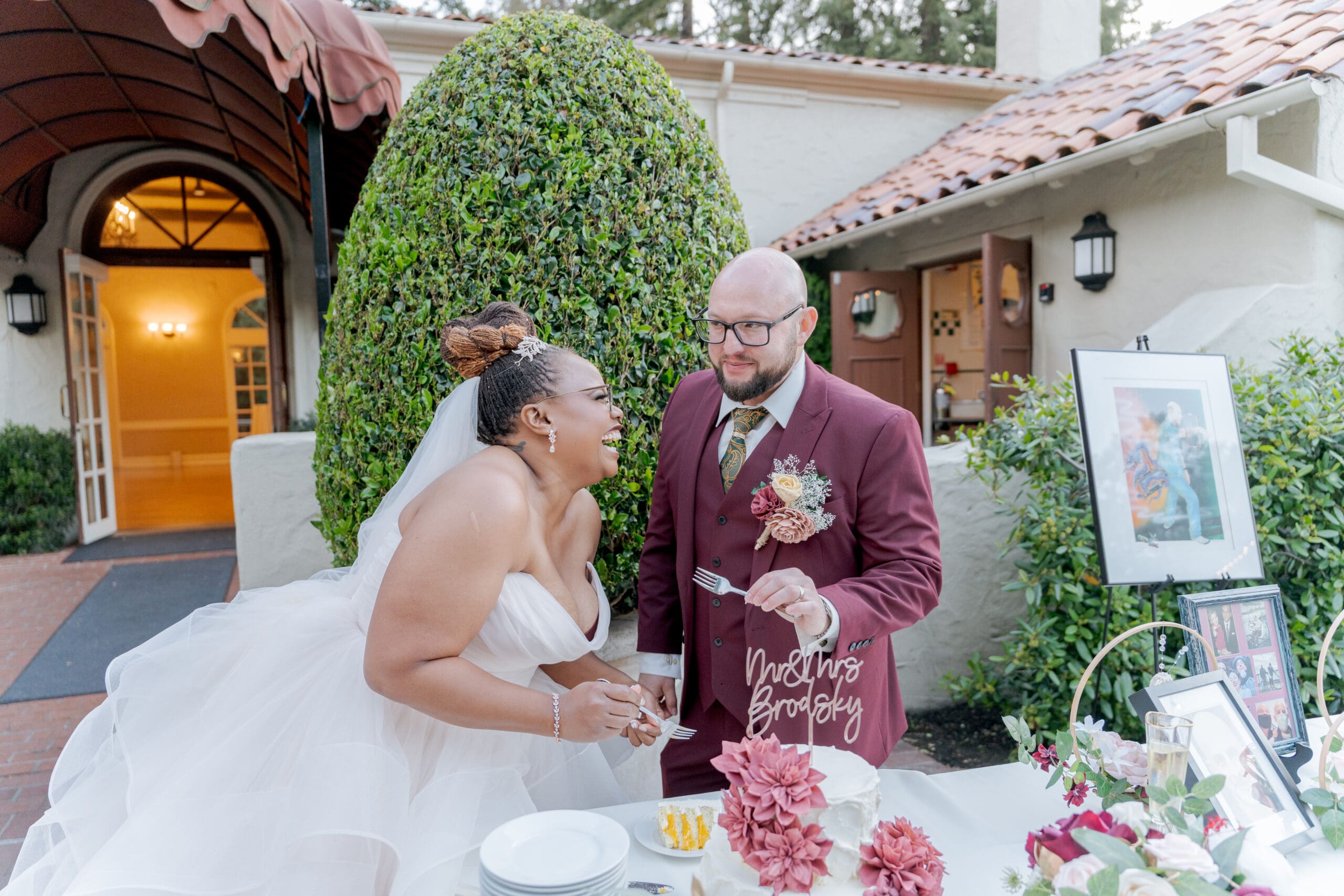 Cake cutting during the wedding reception