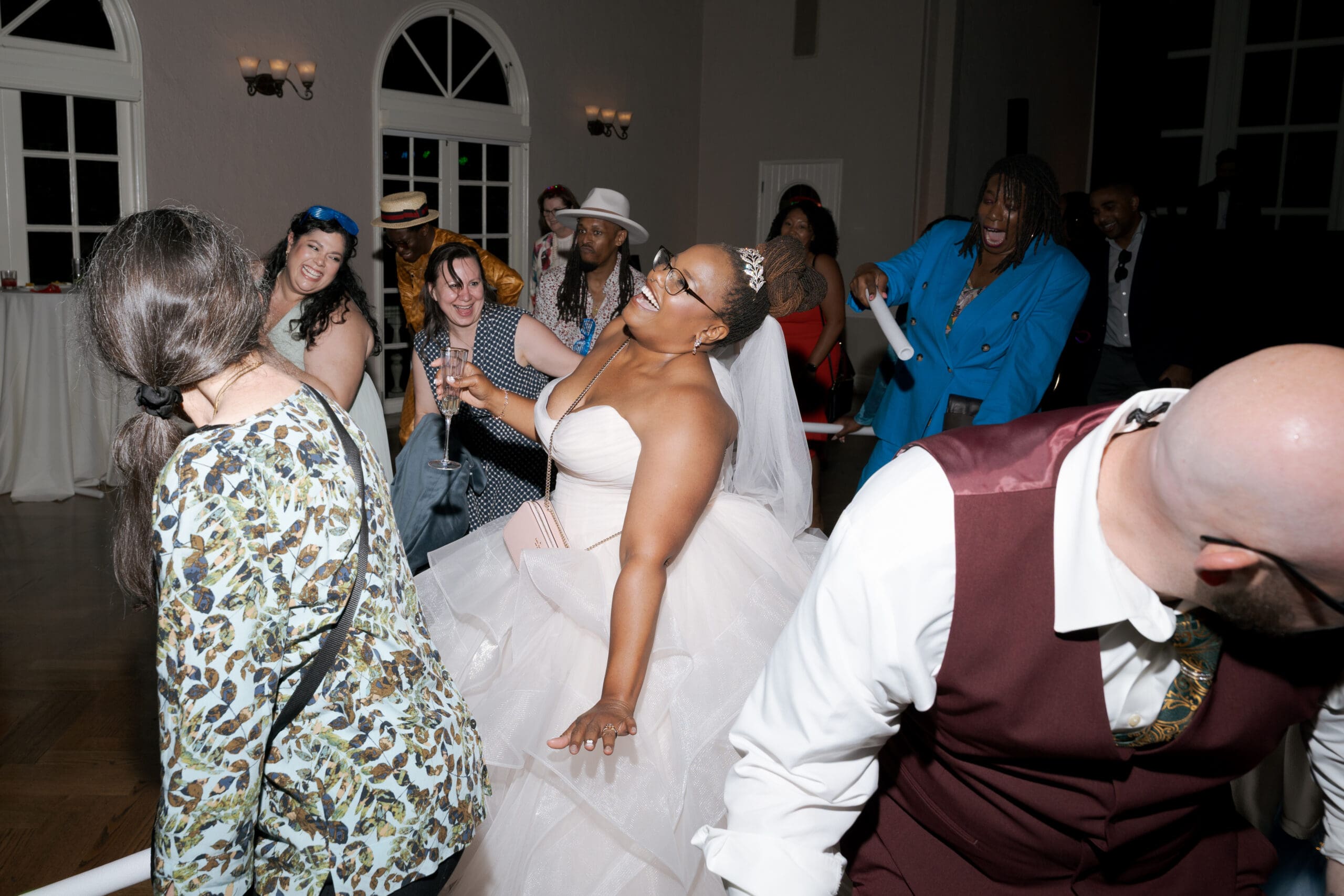 Bride and groom tearing up the dance floor at the Piedmont Community Hall