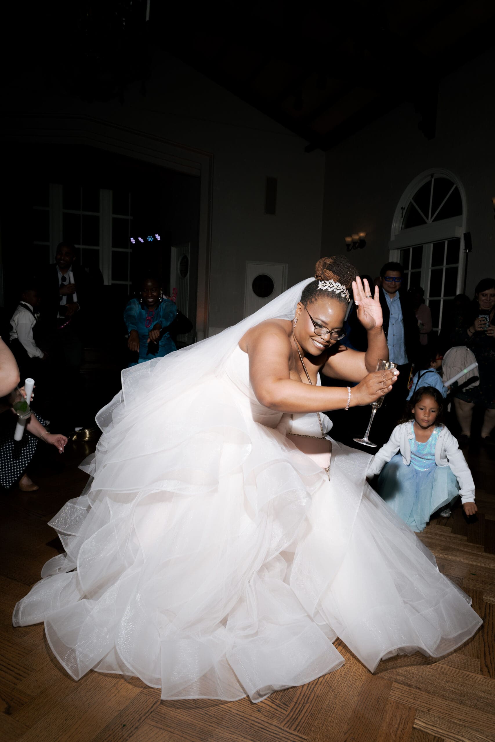 Dance floor flash photos at a wedding