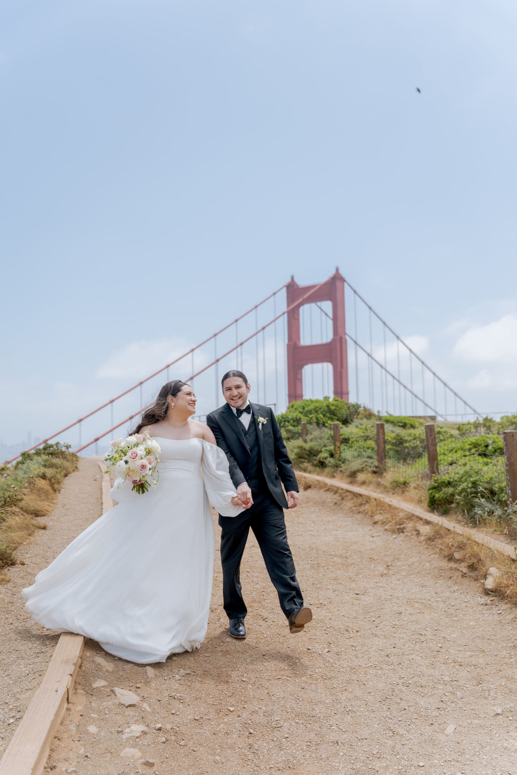 Happy married couple at Battery Spencer after eloping
