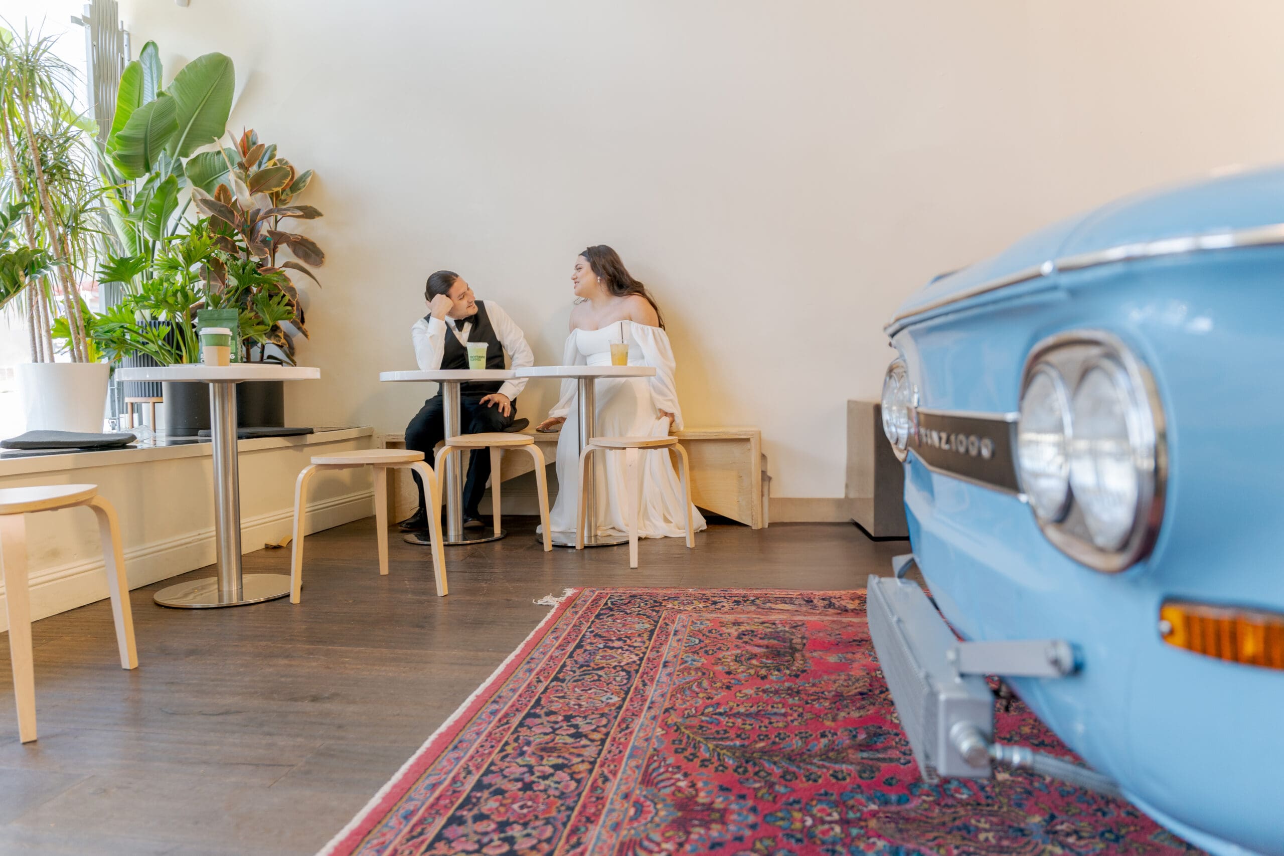 Candid style elopement photography at Motoring Coffee in San Francisco