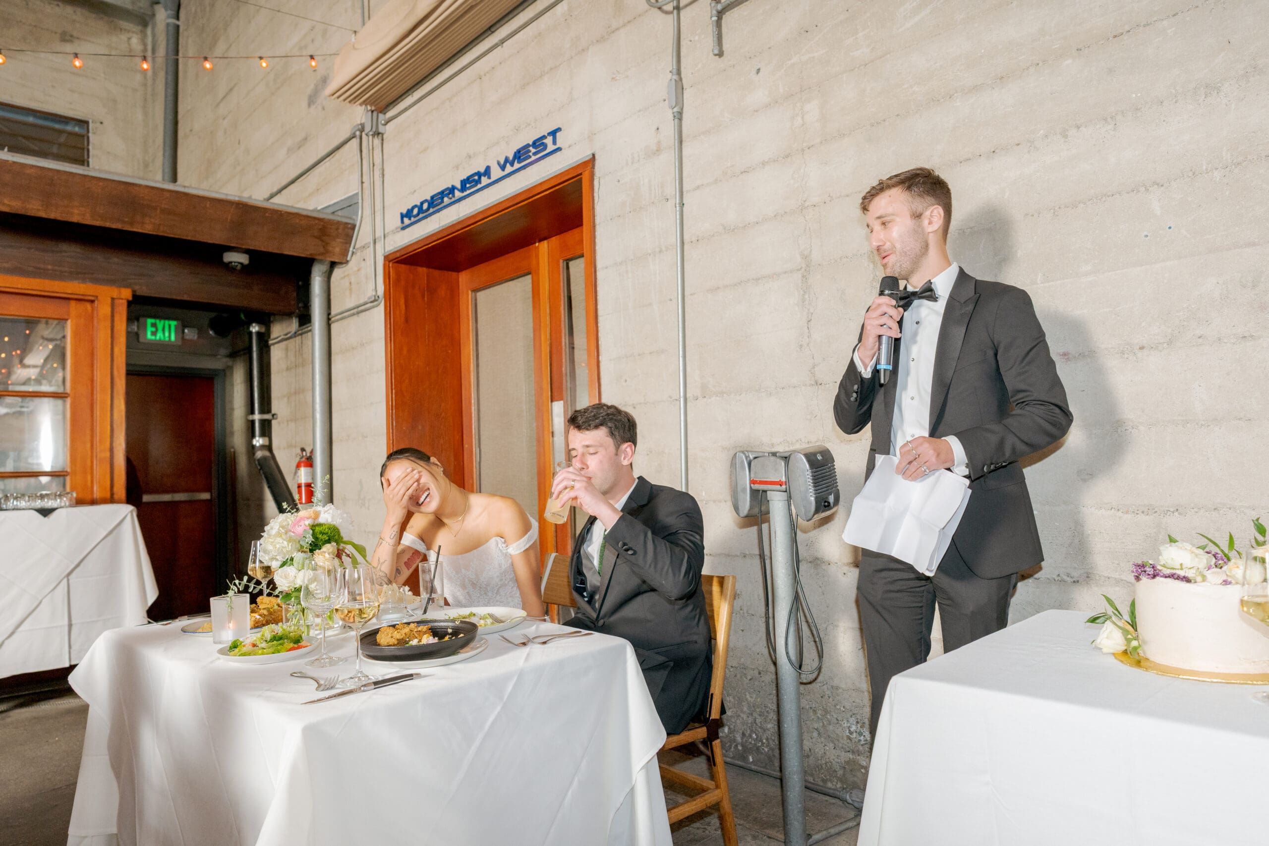 Bride getting roasted during dinner toasts