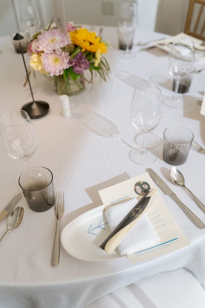 Fixed personalized menu at wedding reception dinner SF