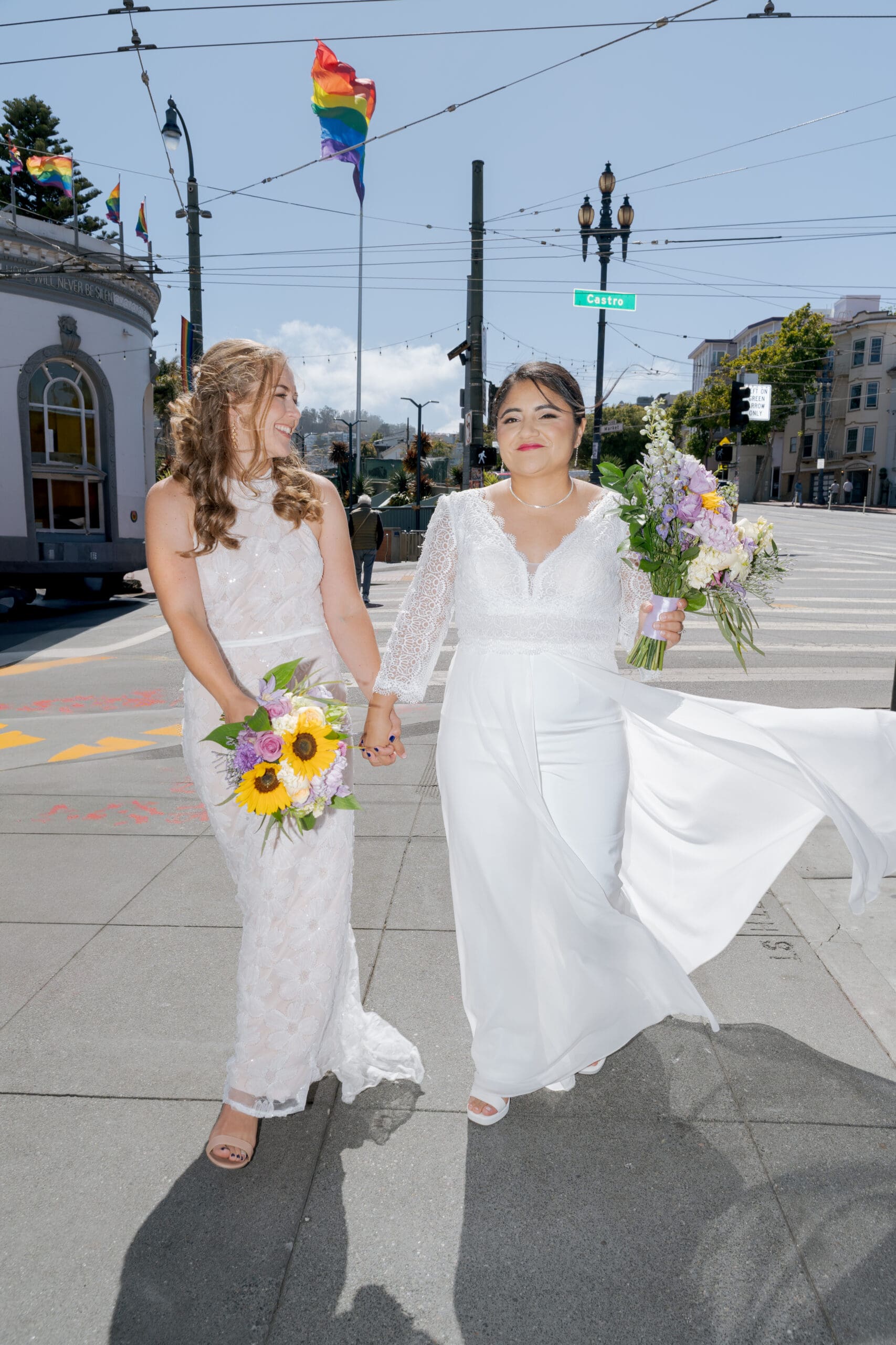 The iconic rainbow flag for wedding portraits
