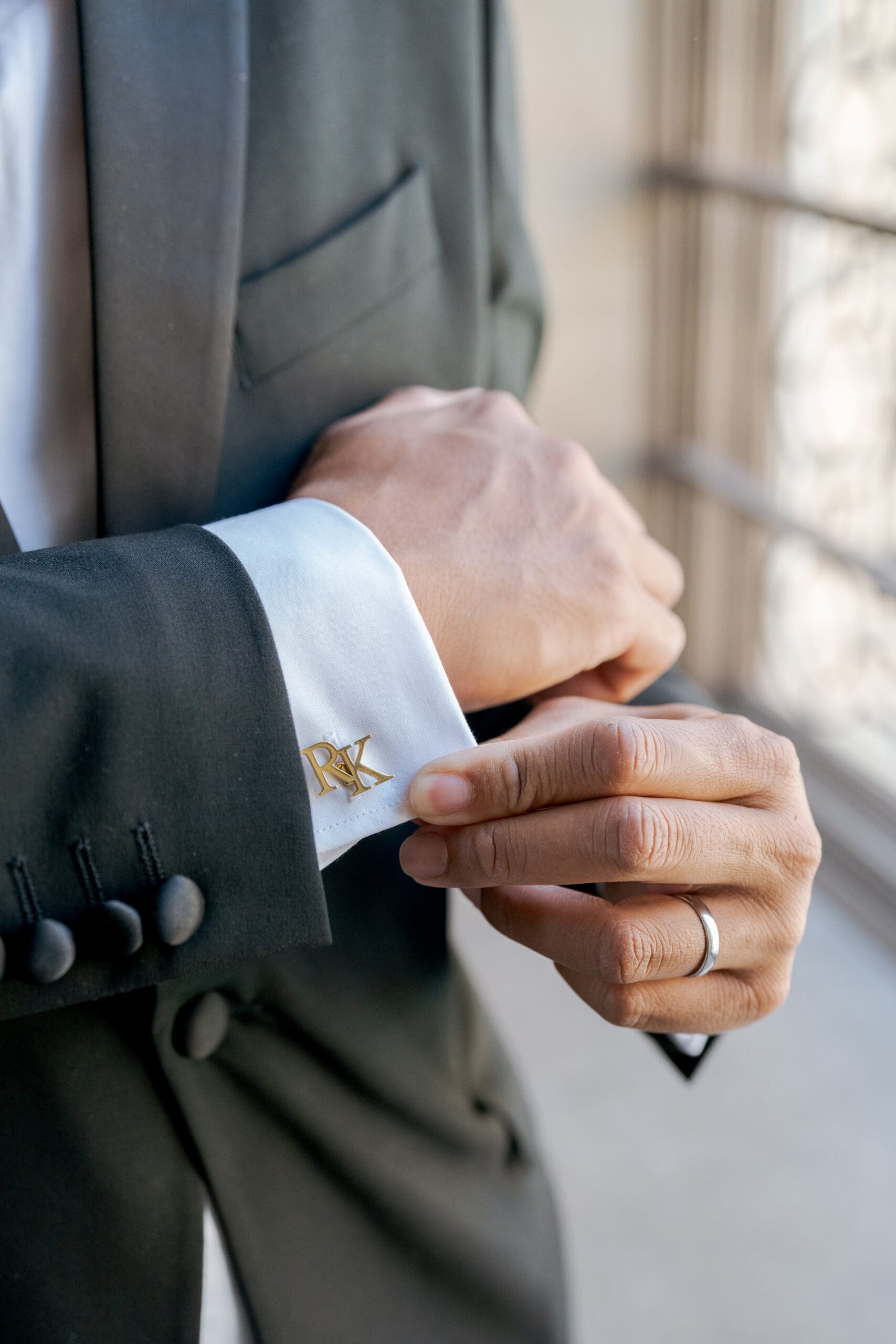 Custom cufflinks for groom at City Hall