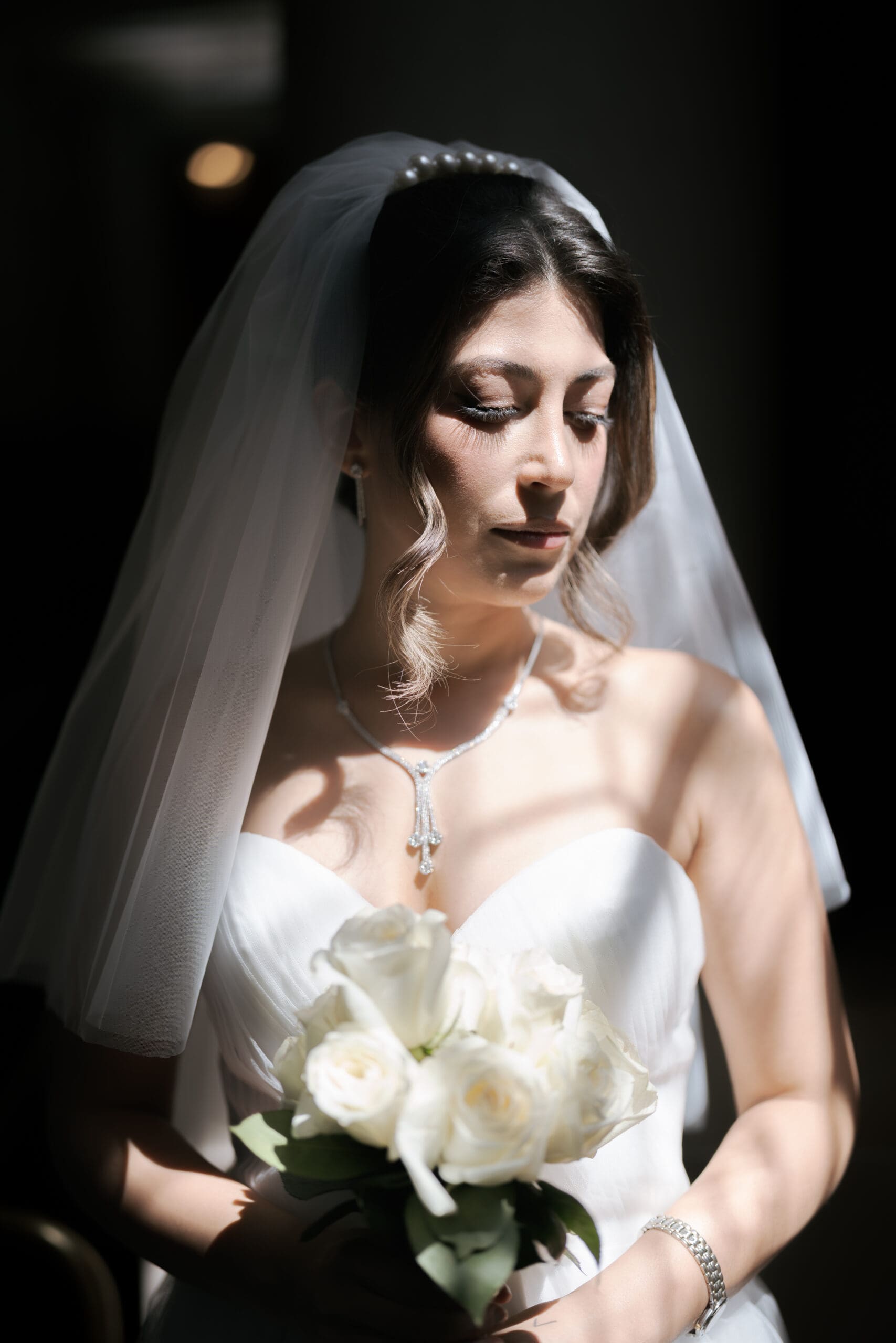 Bride's White dress and veil at San Francisco City Hall