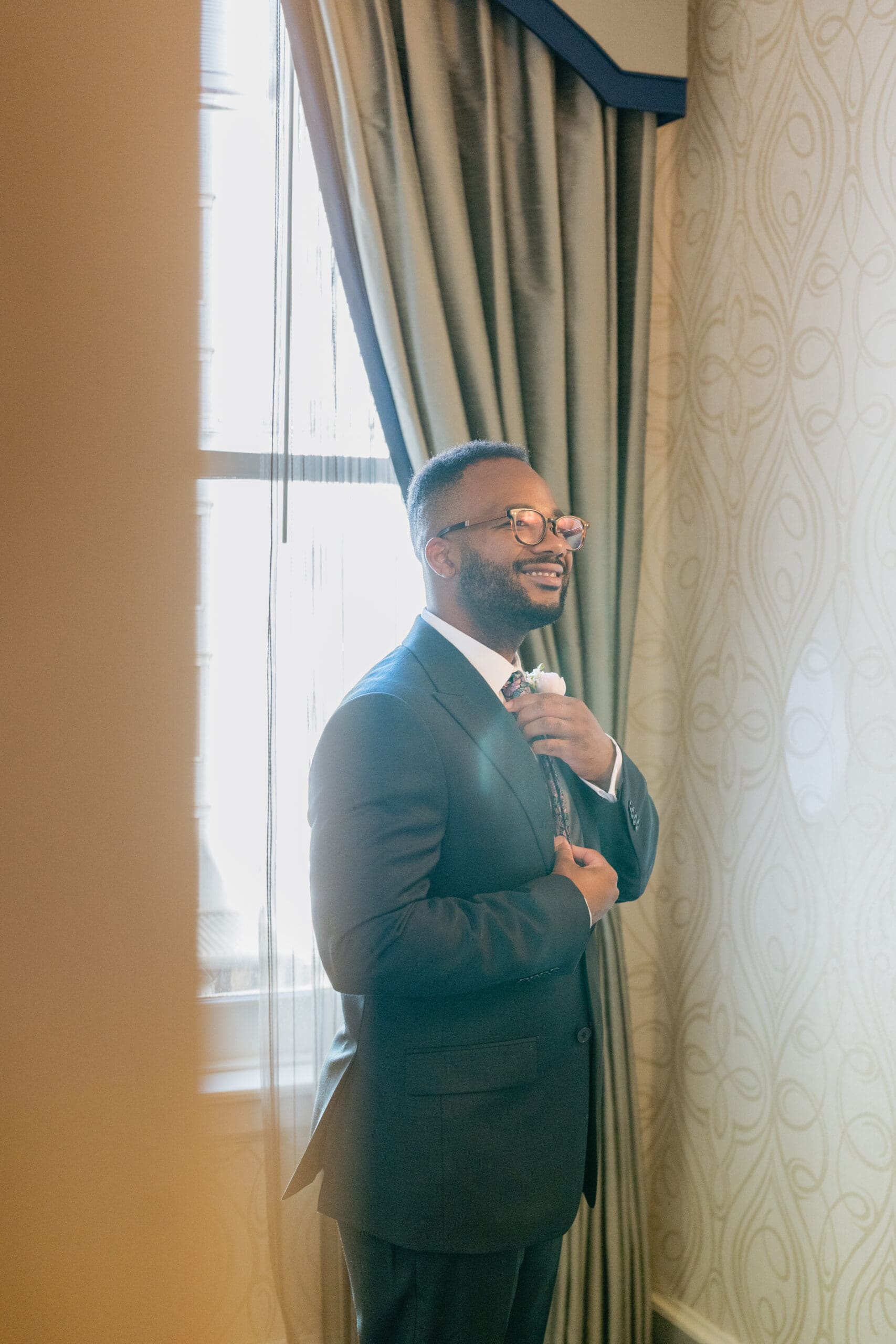 Groom's portrait inside the San Francisco Fairmont Hotel