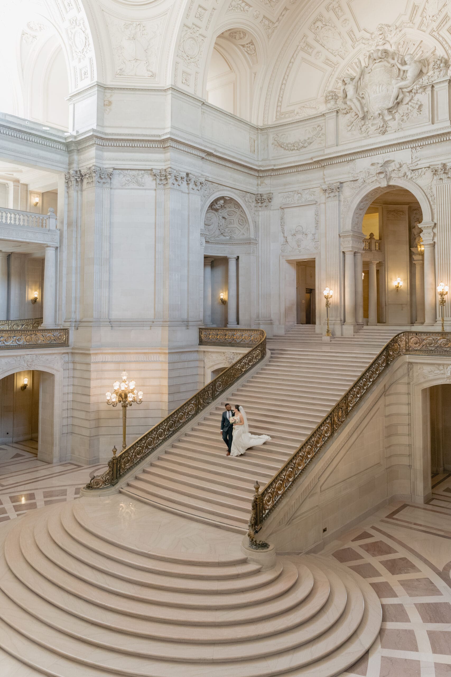 Wedding Photos on the Main Grand Staircase of SF City Hall
