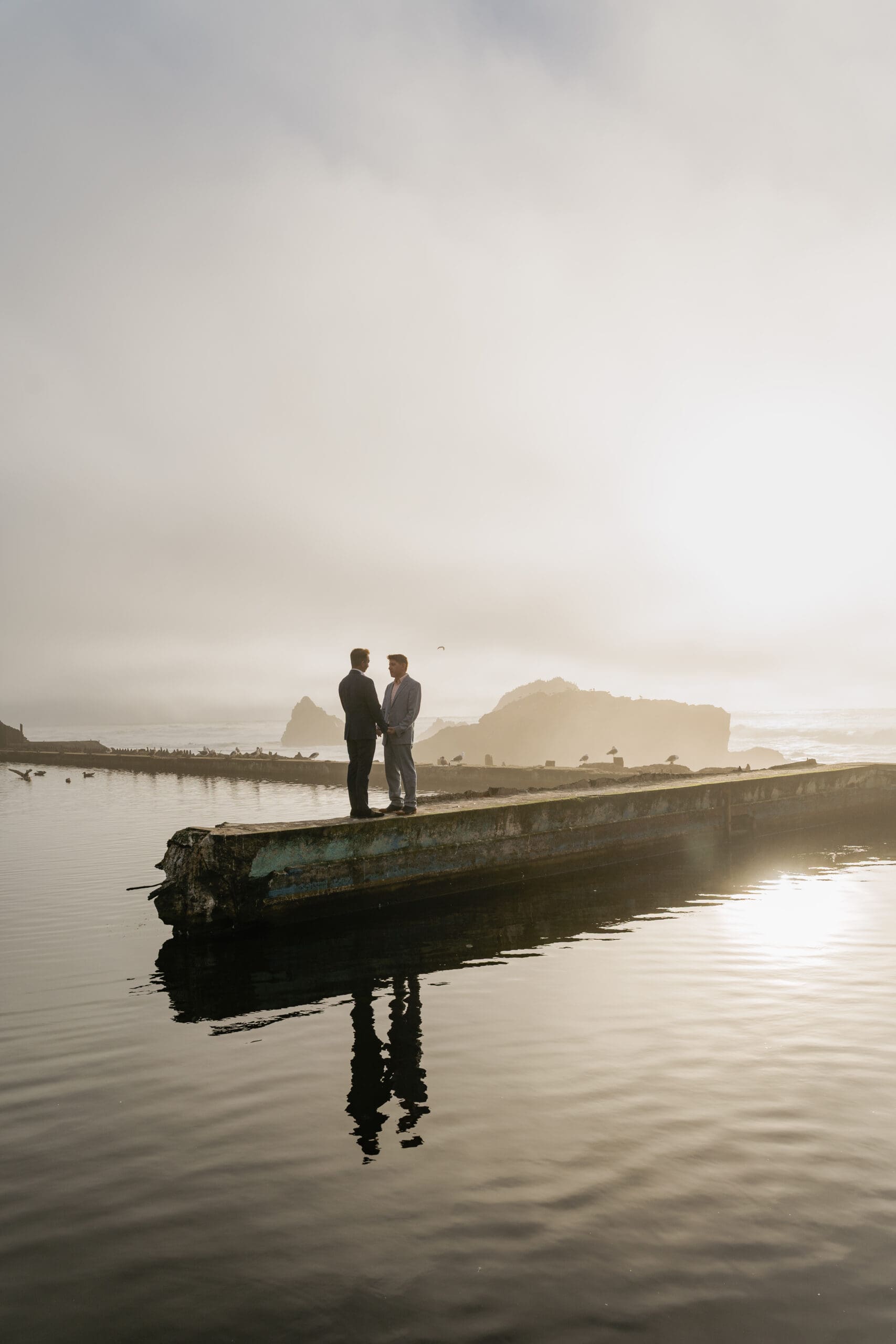 Engagement photography session at Sutro Baths in San Francisco at Sunset