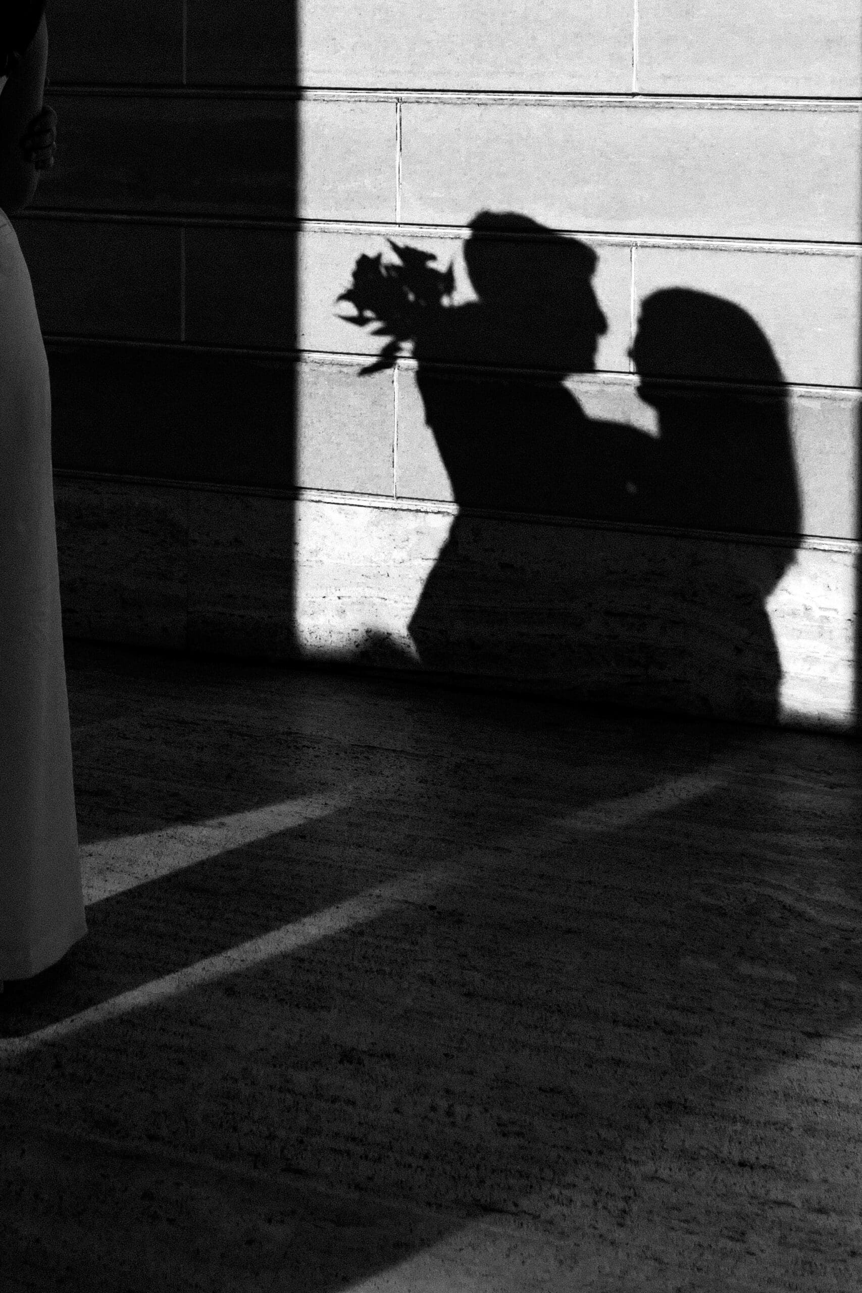 Shadow silhouette of engaged couple at the Legion of Honor Museum during their San Francisco Engagement Session