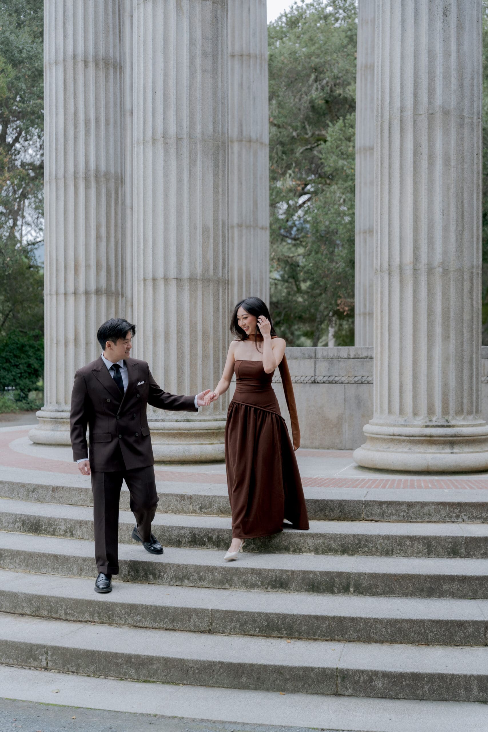 Engaged couple at Pulgas Water Temple for their engagement photos