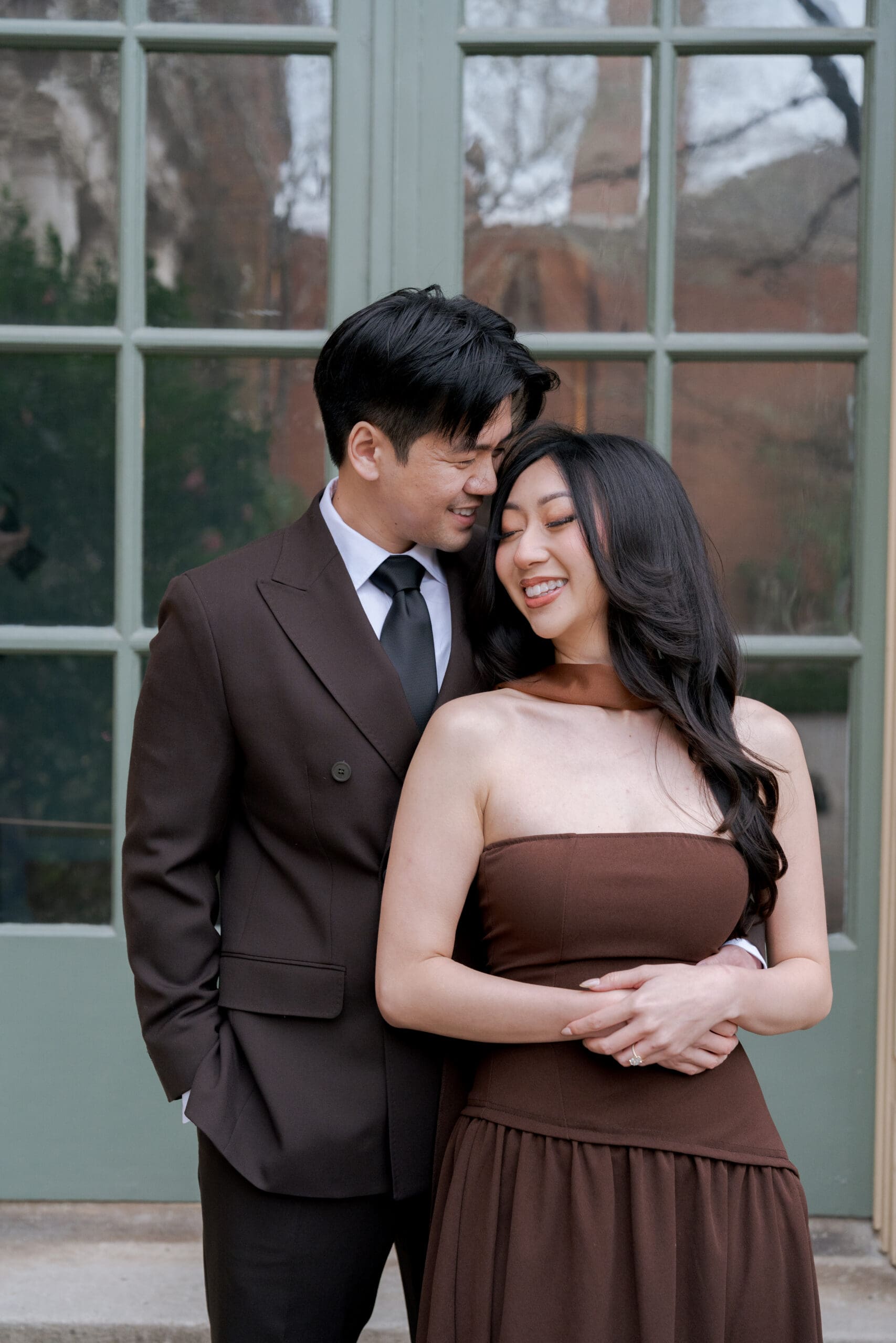 Engaged couple in a tender moment during their photoshoot at Filoli Gardens