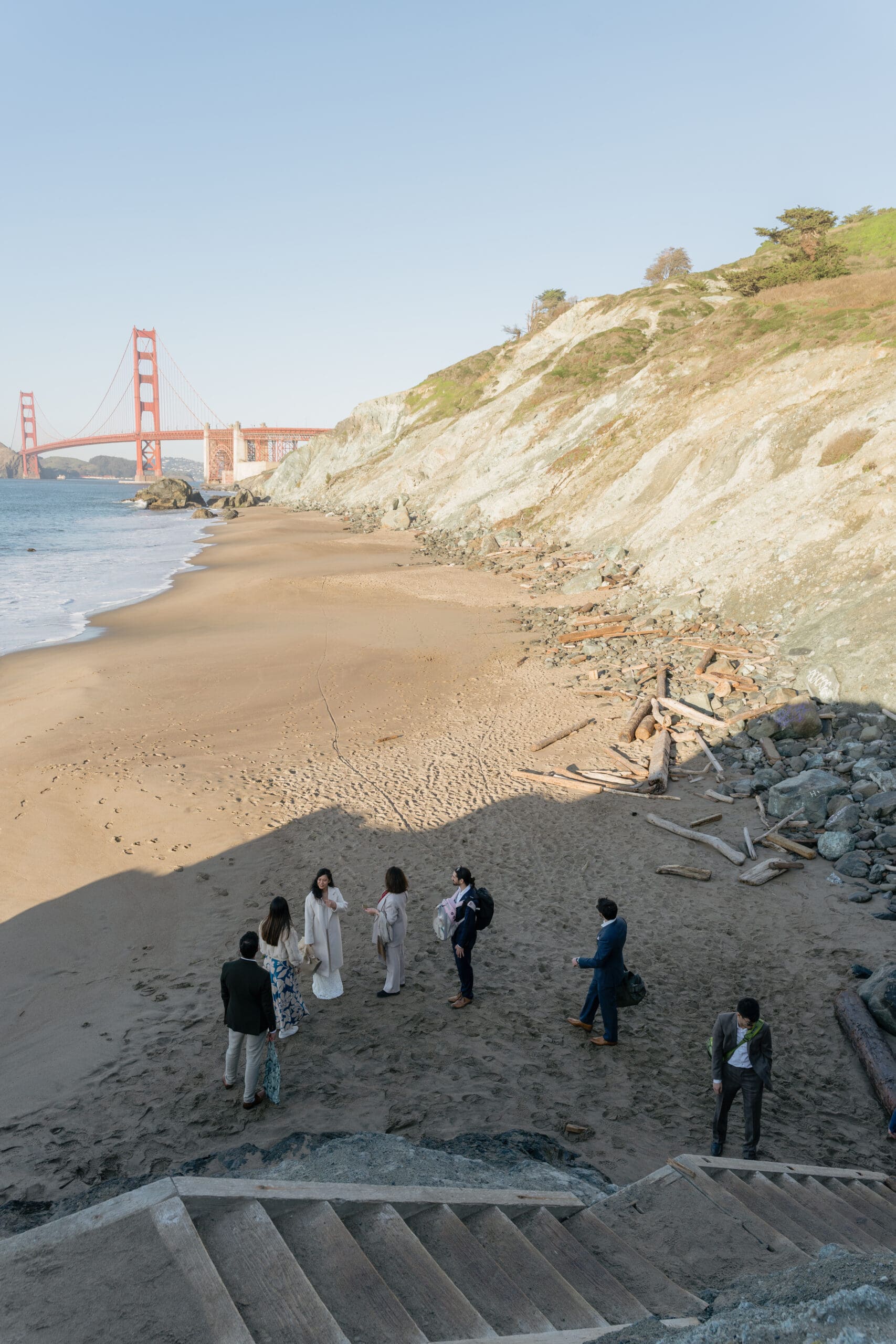 Bride and Groom on Marshall's Beach with their closest friends and family