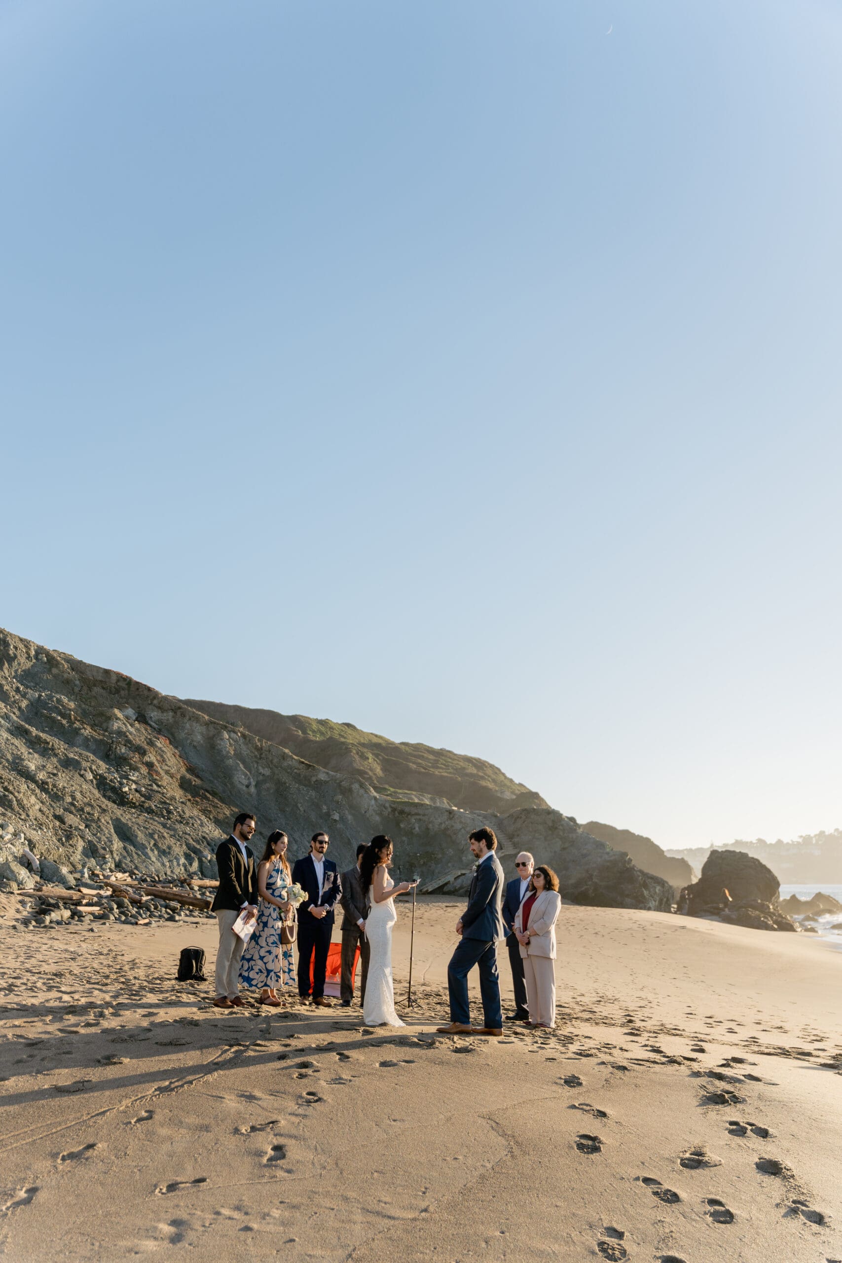 Exchanging vows on Marshall's Beach in San Francisco