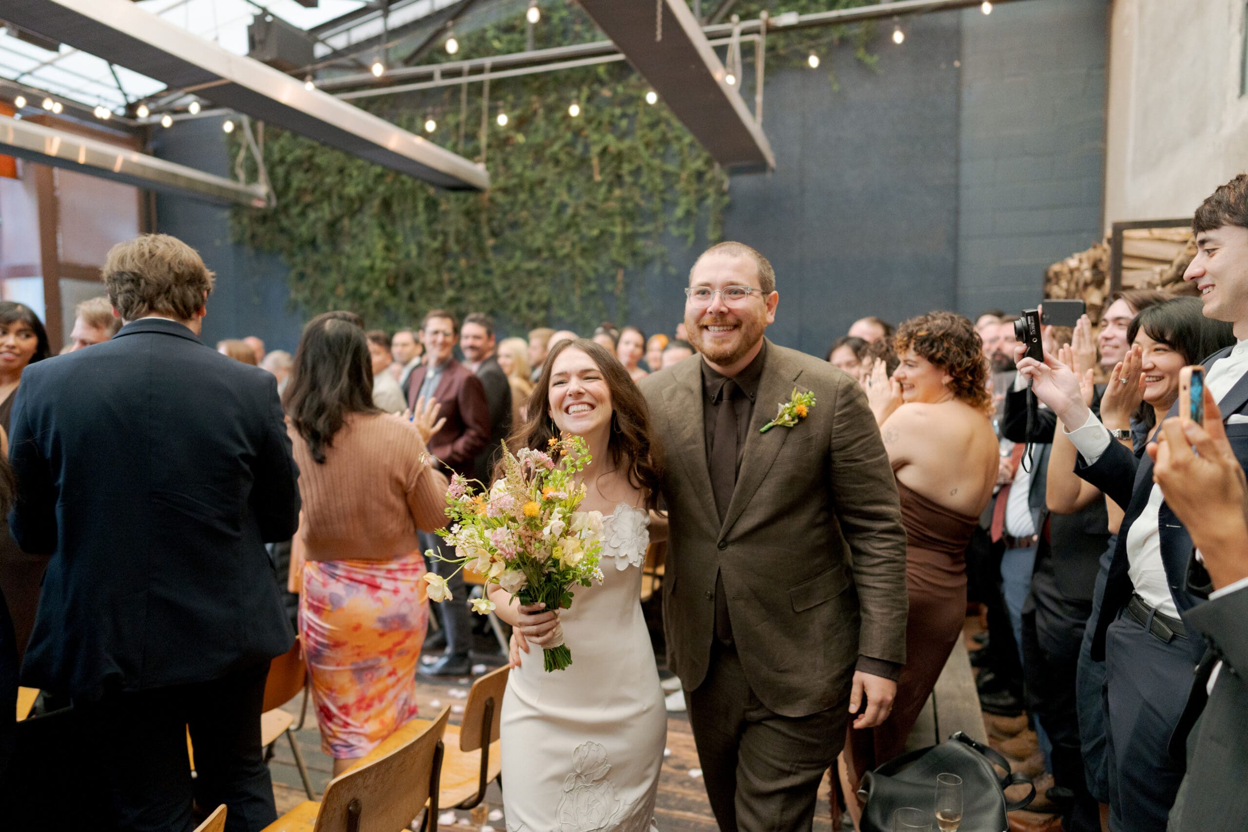 A wide shot of the Comal Berkeley courtyard transformed for a wedding reception.
