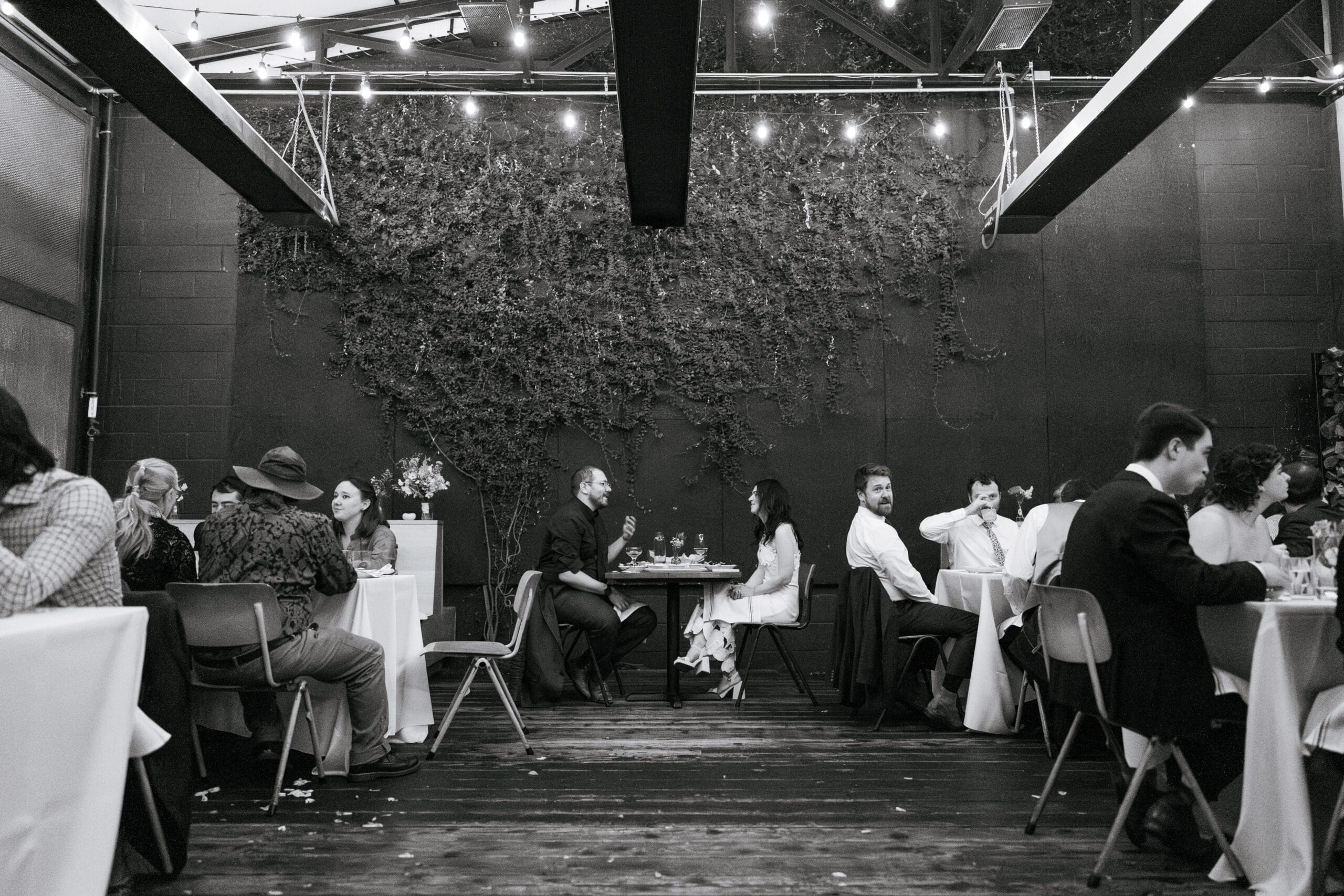 The transition from dinner to dance floor during a Comal Berkeley wedding reception.