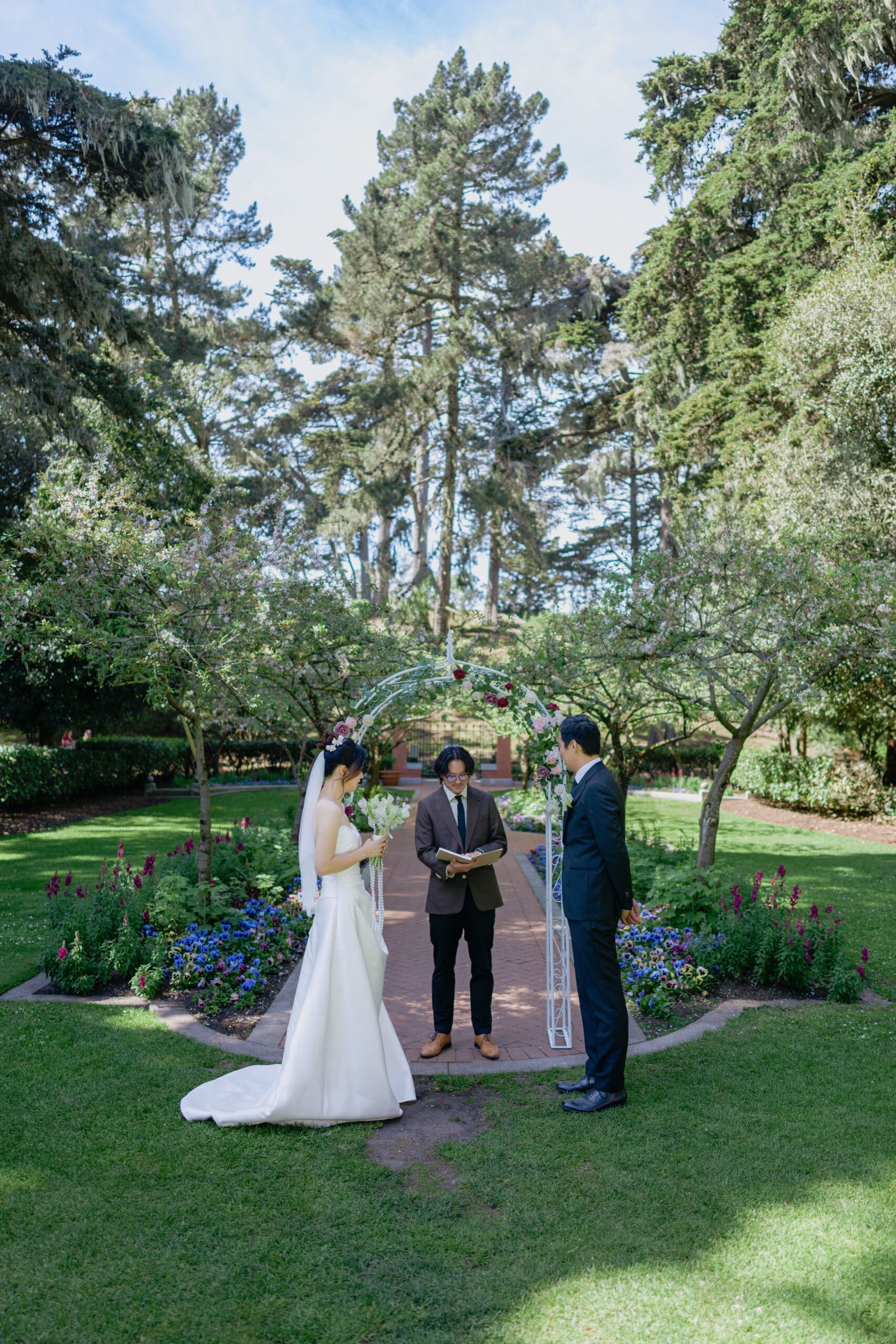 Marriage ceremony setup in Shakespeare Garden in San Francisco
