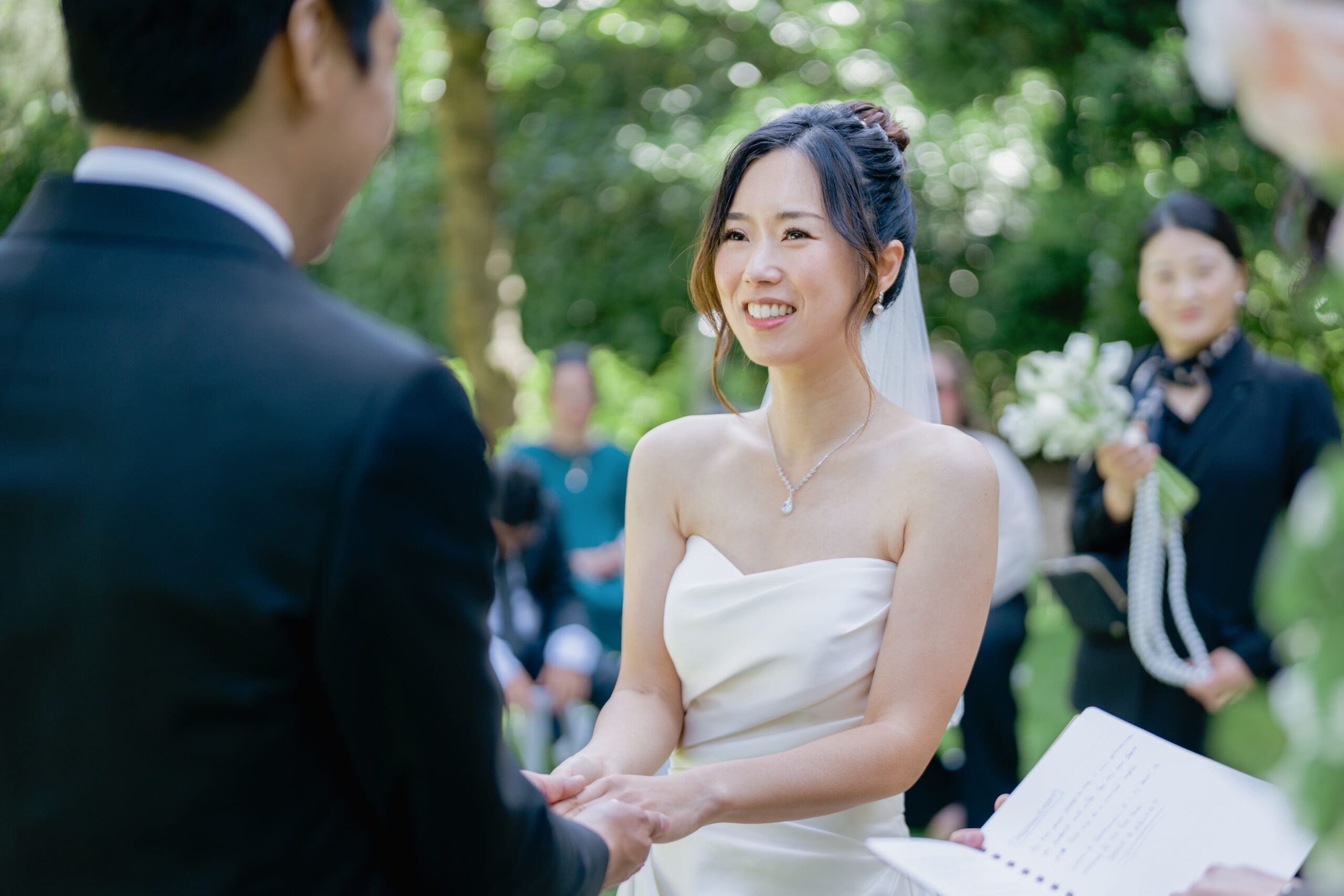 Beaming bride before saying I Do in Golden Gate Park