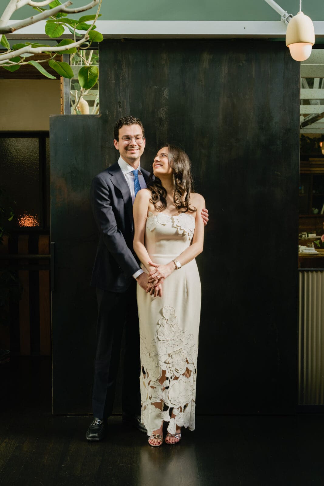 Quiet moment between newlyweds after intimate wedding ceremony at The Progress SF