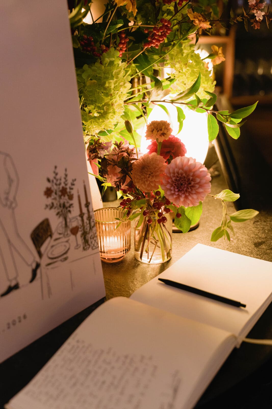 Intimate table setting and floral detail for a micro wedding reception at The Progress SF