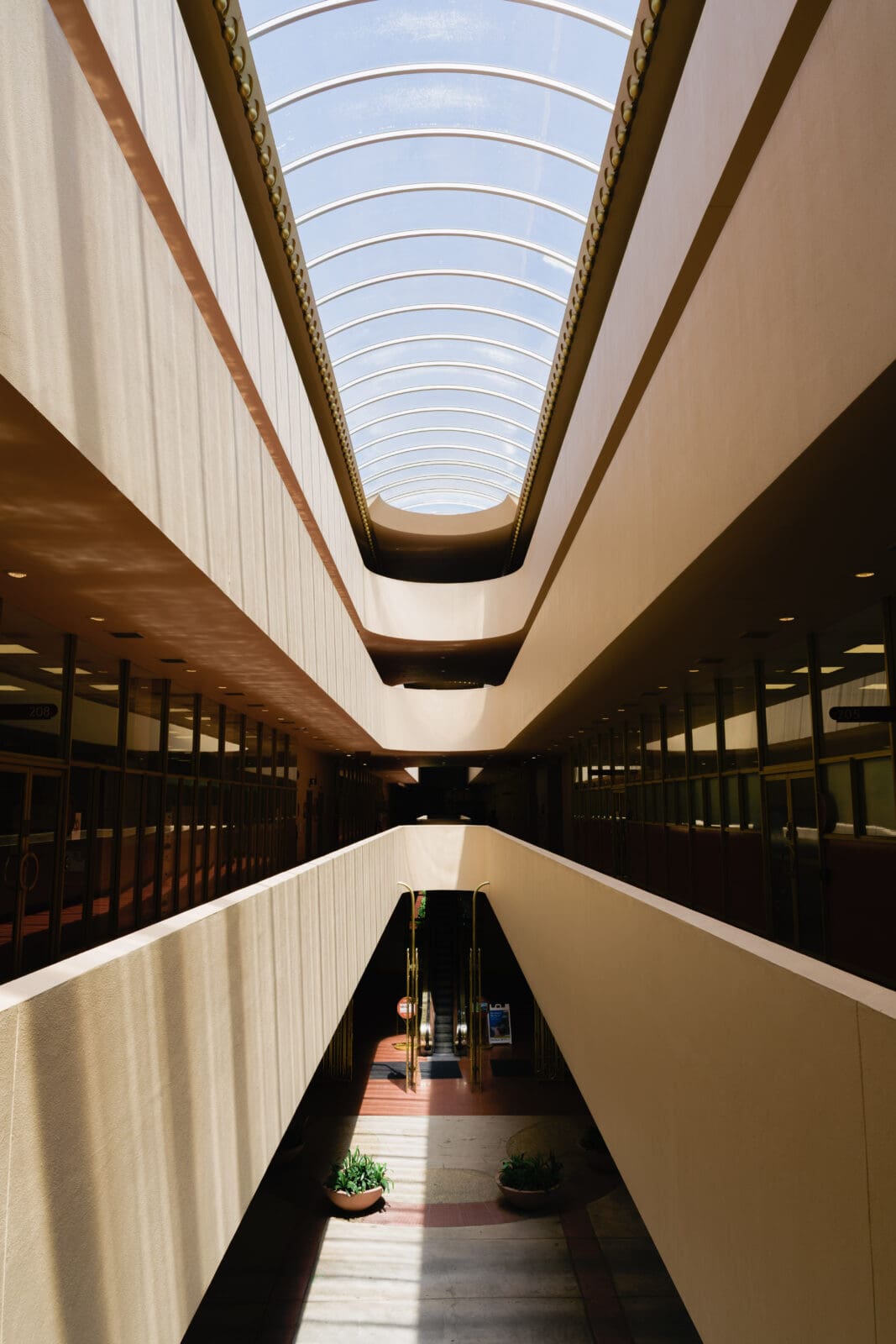I dramatic light and shadows of the Hall of Justice at the Marin County Civic Center, just before the civil ceremony