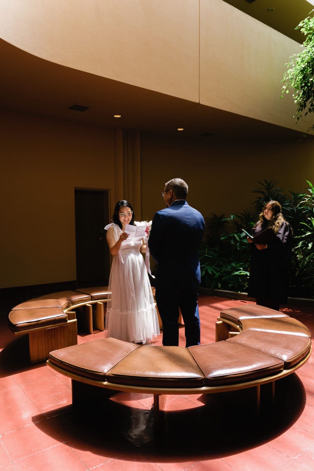 Deputy commissioner officiating intimate civil ceremony at Marin County Civic Center